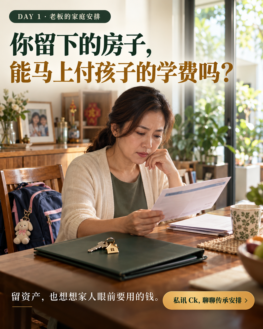 内容图:你留下的房子,能马上付孩子的学费吗?
